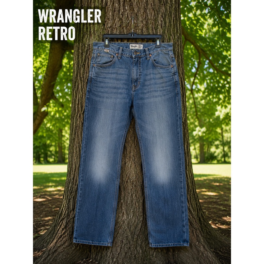 Wrangler Retro Men's Jeans 35x32 Slim Straight Stretch Denim Medium Wash